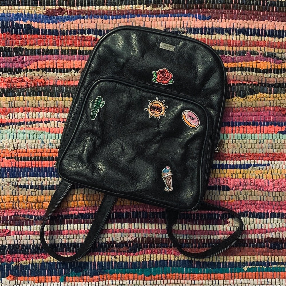 stone mountain vintage backpack with patches